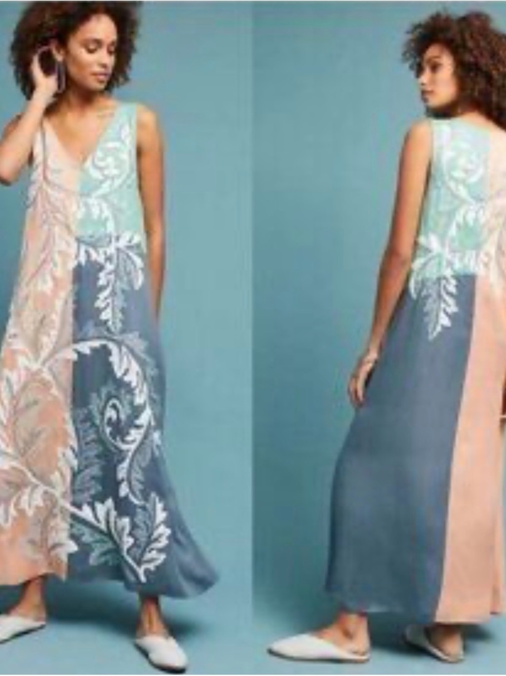 Anthropologie geisha design Colorblock Maxi Dress in Blue, Mint & Peach nwt xs